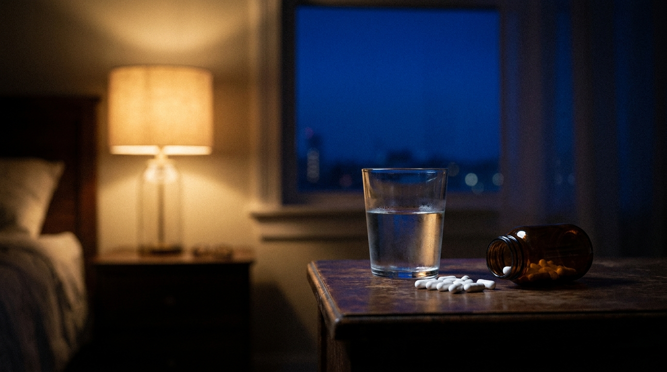 Suplementos para dormir en mesa de noche con lámpara cálida