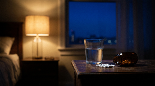 Suplementos para dormir en mesa de noche con lámpara cálida